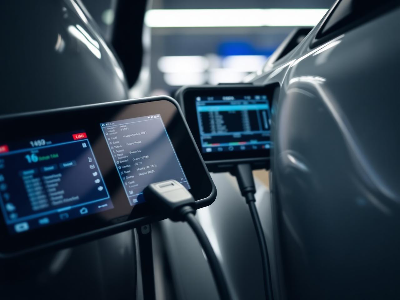 Modern diagnostic equipment connected to a vehicle